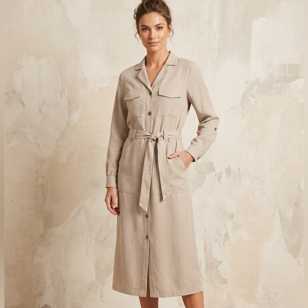 LOLE Linen Blend Shirt Dress in Greige
